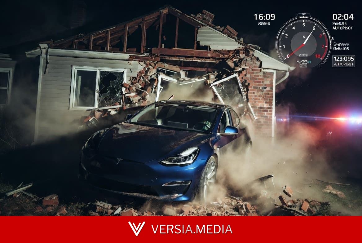 В инциденте с Tesla, которая разрушила кирпичную стену дома и убила женщину, виноват водитель. Tesla представила телеметрию по аварии